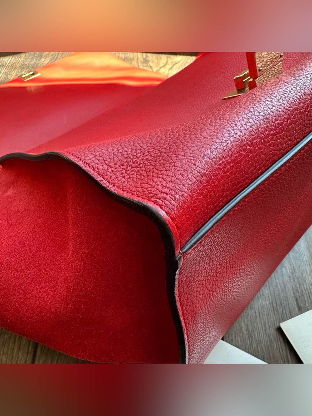 CELINE Red Grained Leather And Suede Medium Trapeze Bag - Picture 15 of 16